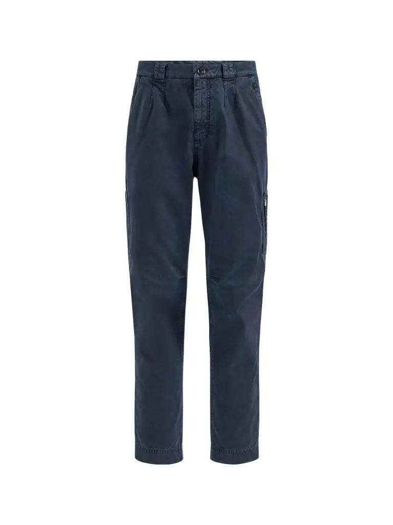 Brunello Cucinelli Men's Peached Cotton Gabardine Trousers with Zipped Pocket - Navy Blue