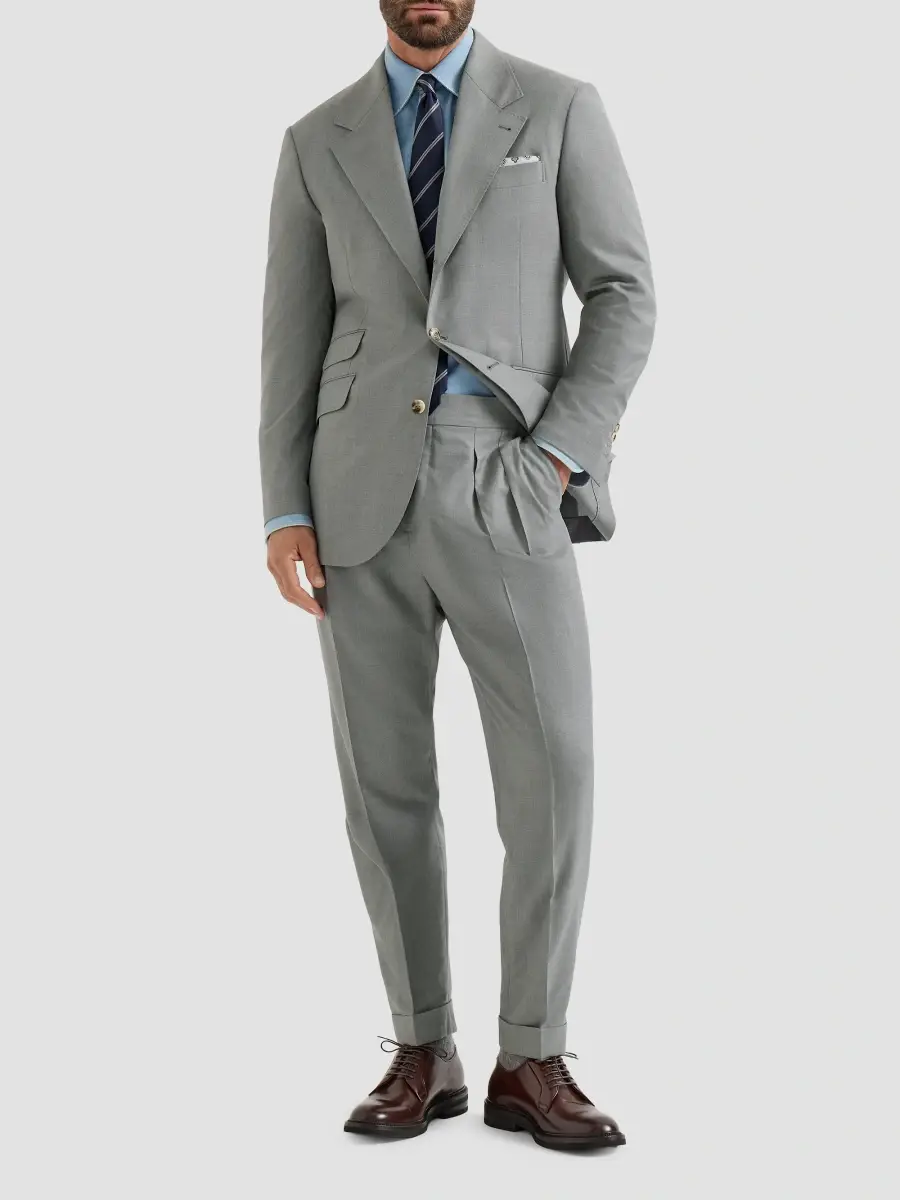 Brunello Cucinelli Men's Virgin Wool and Silk Lightweight Hopsack Trousers | Thumbnail 2 Brunello Cucinelli Men's Virgin Wool and Silk Lightweight Hopsack Trousers | Thumbnail 2