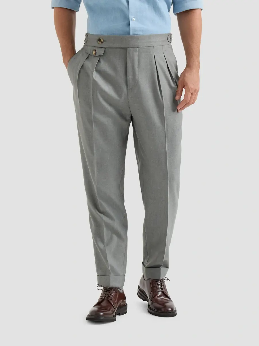 Brunello Cucinelli Men's Virgin Wool and Silk Lightweight Hopsack Trousers | Thumbnail 3 Brunello Cucinelli Men's Virgin Wool and Silk Lightweight Hopsack Trousers | Thumbnail 3