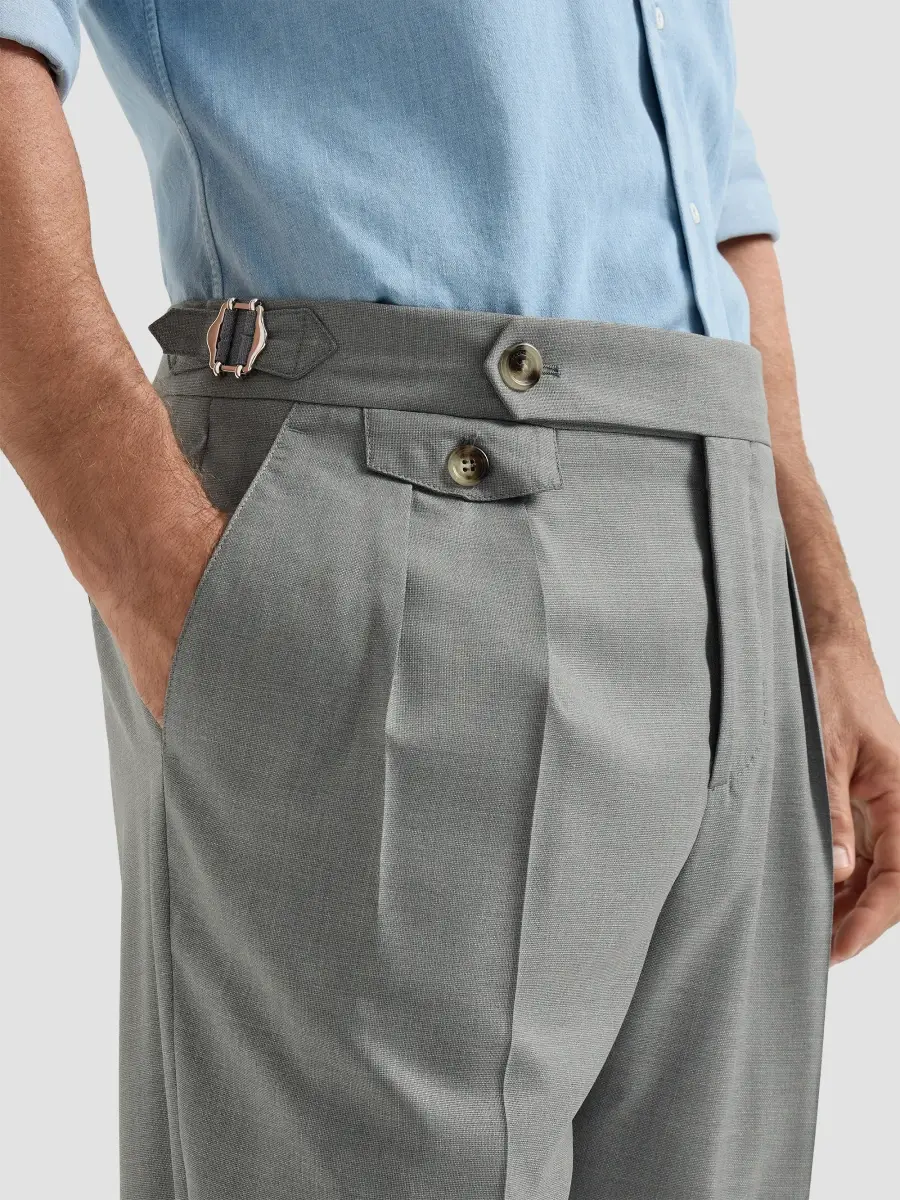 Brunello Cucinelli Men's Virgin Wool and Silk Lightweight Hopsack Trousers | Thumbnail 5 Brunello Cucinelli Men's Virgin Wool and Silk Lightweight Hopsack Trousers | Thumbnail 5