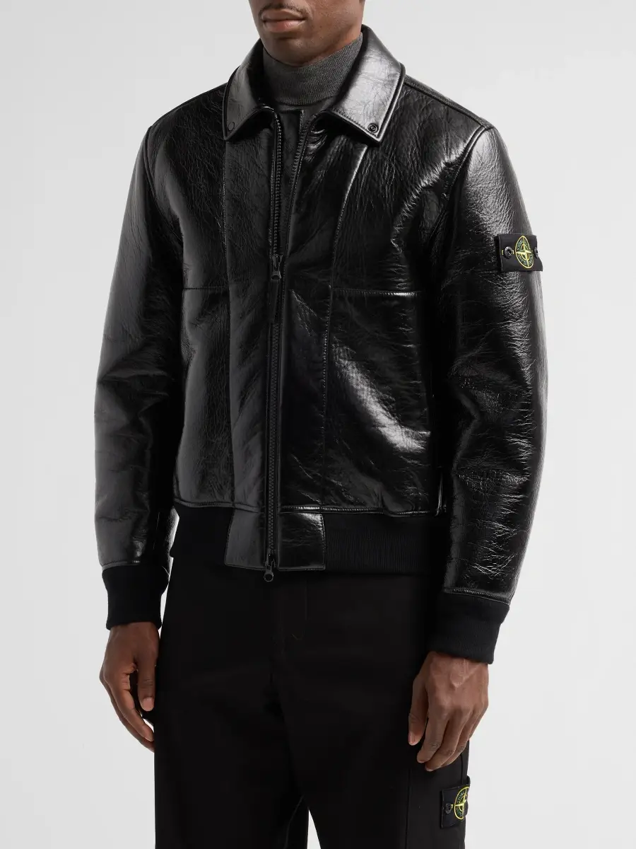 Stone Island Men's Leather Bomber Jacket | Thumbnail 4