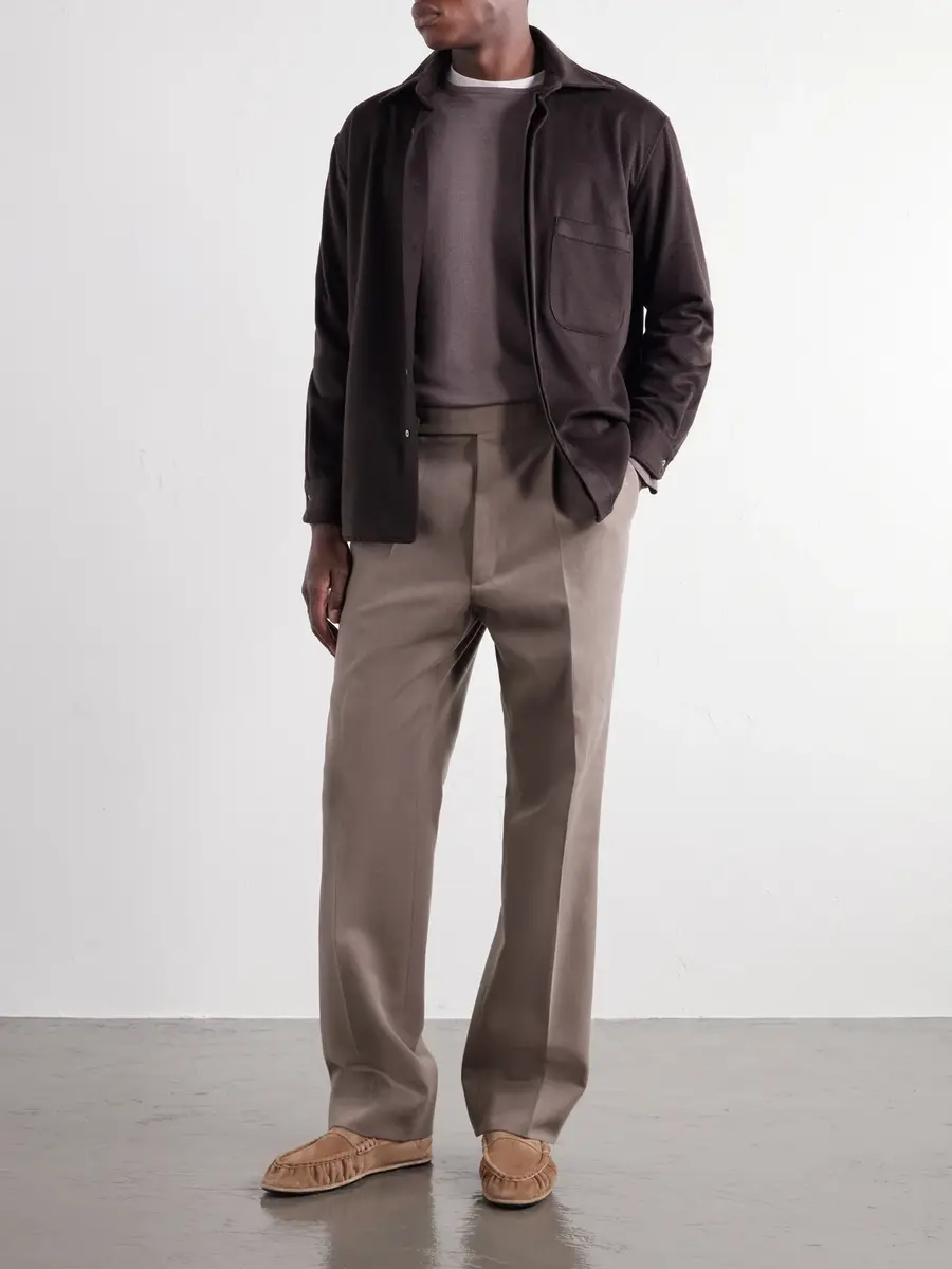 Stòffa Straight-Leg Pleated Cotton-Twill Trousers - Men | Thumbnail 2