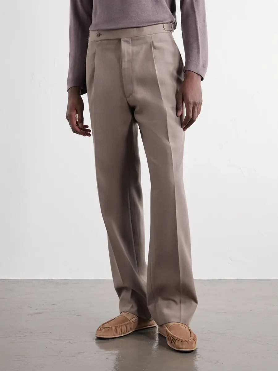 Stòffa Straight-Leg Pleated Cotton-Twill Trousers - Men | Thumbnail 3