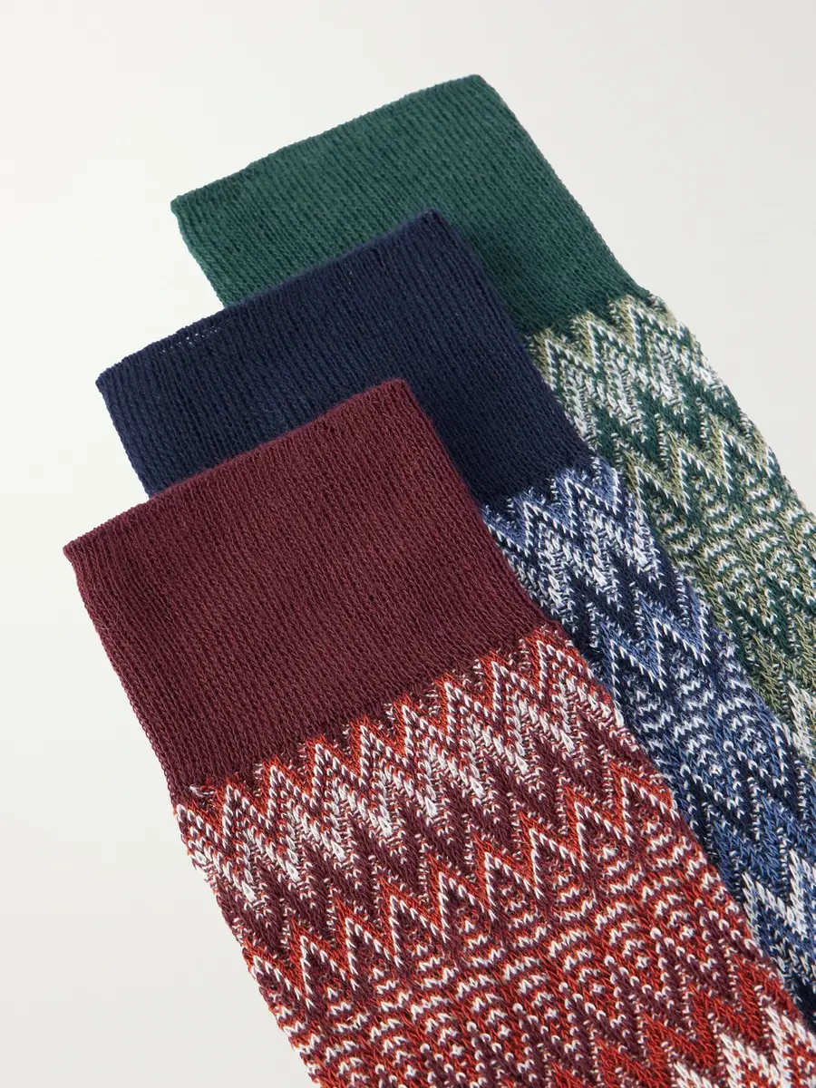 Missoni Set of Three Crochet-Knit Cotton-Blend Socks - Men | Thumbnail 2