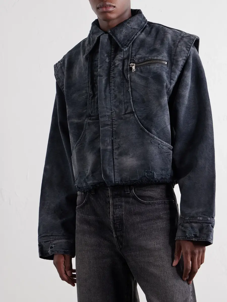 SEKRIT Chopper Cropped Distressed Cotton-Canvas Bomber Jacket - Men | Thumbnail 3
