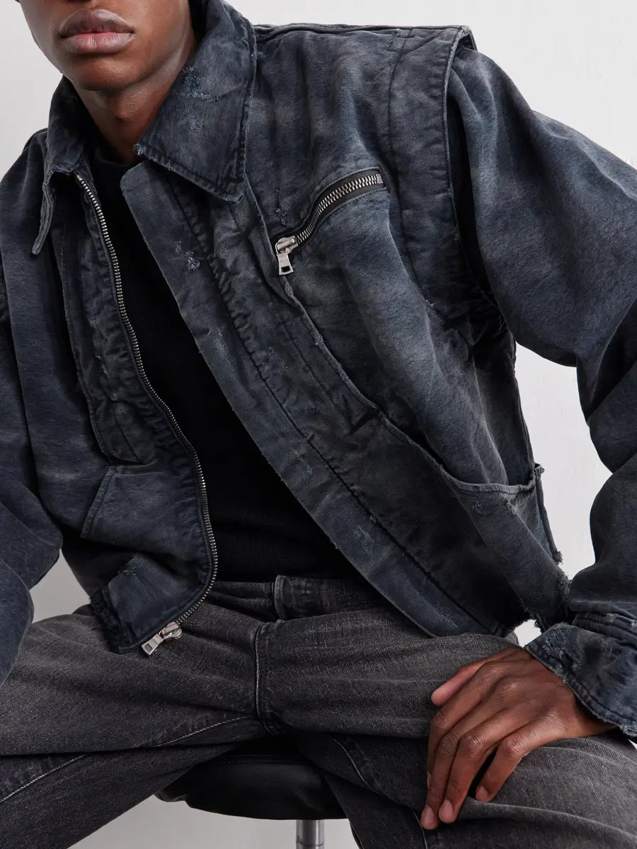 SEKRIT Chopper Cropped Distressed Cotton-Canvas Bomber Jacket - Men | Thumbnail 5