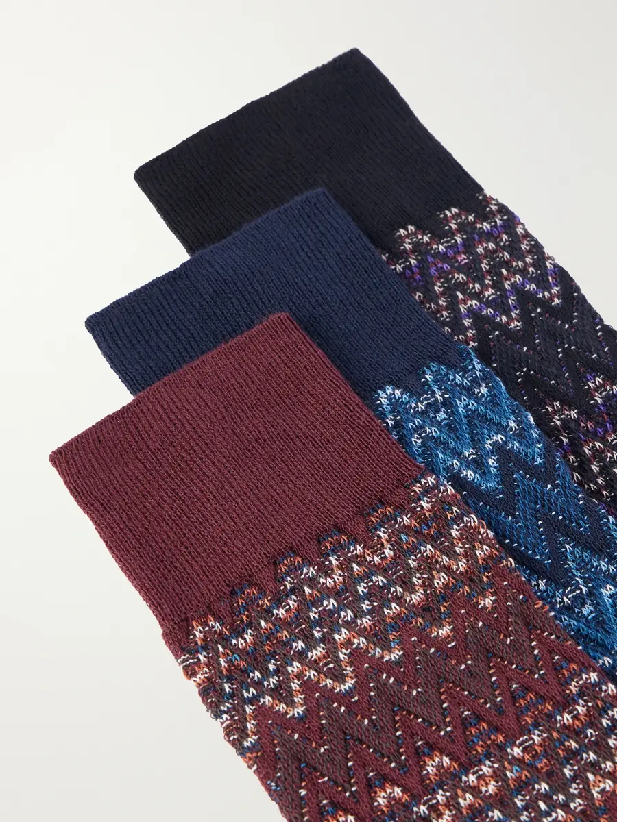 Missoni Set of Three Crochet-Knit Cotton-Blend Socks - Men | Thumbnail 2