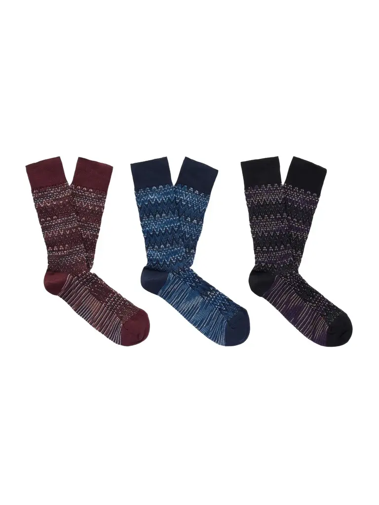 Missoni Set of Three Crochet-Knit Cotton-Blend Socks - Men