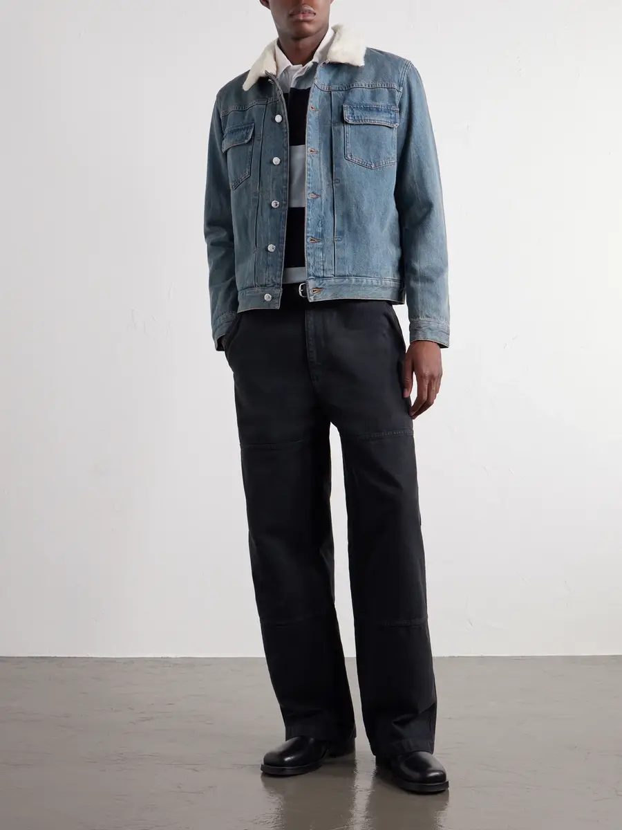 A.P.C. Justin Pleated Wool-Trimmed Denim Jacket - Men | Thumbnail 2 A.P.C. Justin Pleated Wool-Trimmed Denim Jacket - Men | Thumbnail 2