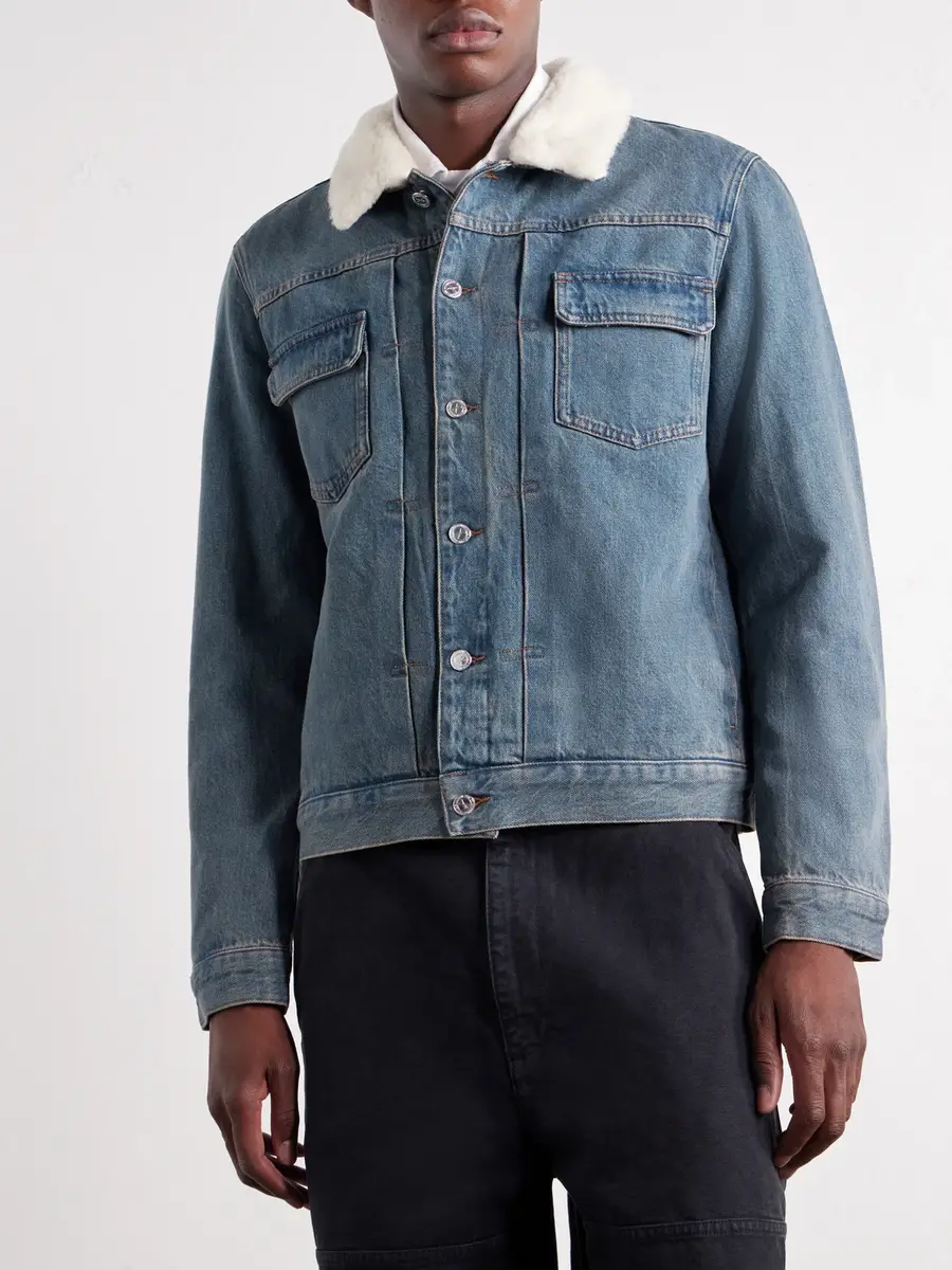 A.P.C. Justin Pleated Wool-Trimmed Denim Jacket - Men | Thumbnail 3 A.P.C. Justin Pleated Wool-Trimmed Denim Jacket - Men | Thumbnail 3