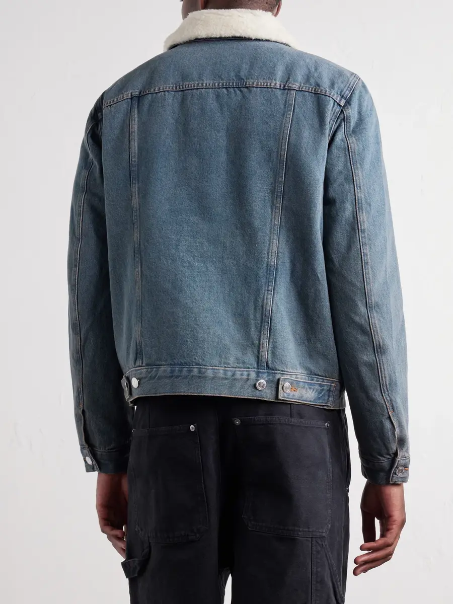 A.P.C. Justin Pleated Wool-Trimmed Denim Jacket - Men | Thumbnail 4 A.P.C. Justin Pleated Wool-Trimmed Denim Jacket - Men | Thumbnail 4