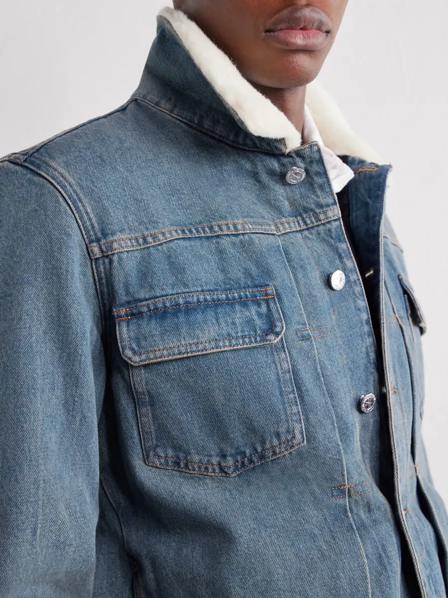 A.P.C. Justin Pleated Wool-Trimmed Denim Jacket - Men | Thumbnail 5 A.P.C. Justin Pleated Wool-Trimmed Denim Jacket - Men | Thumbnail 5