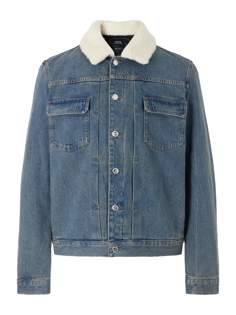 A.P.C. Justin Pleated Wool-Trimmed Denim Jacket - Men