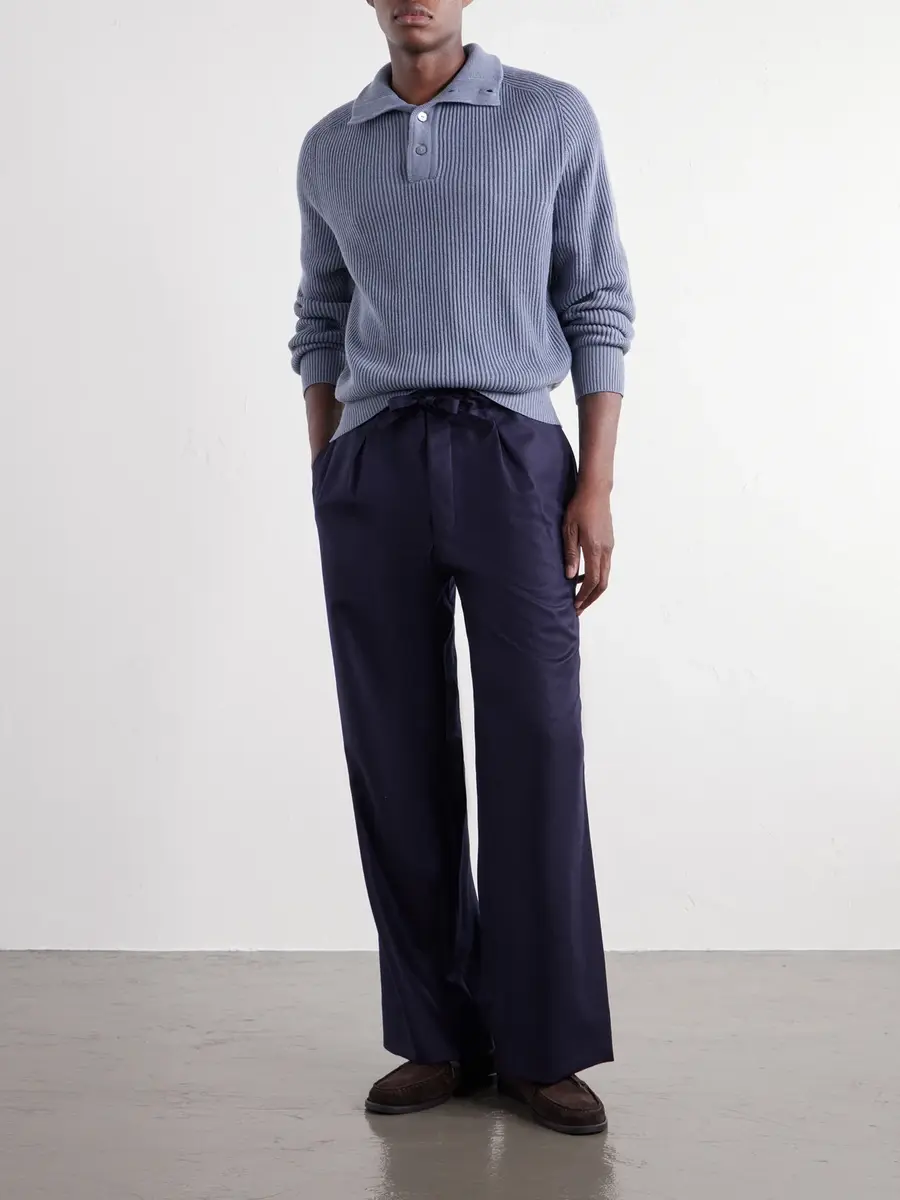 Stòffa Wide-Leg Drawstring Wool And Cashmere-Blend Flannel Trousers - Men | Thumbnail 2