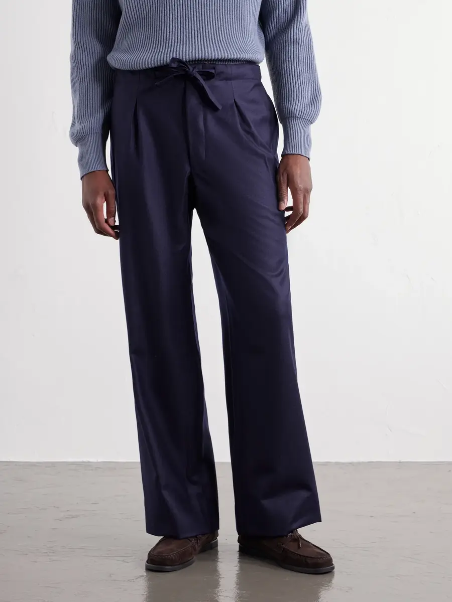 Stòffa Wide-Leg Drawstring Wool And Cashmere-Blend Flannel Trousers - Men | Thumbnail 3