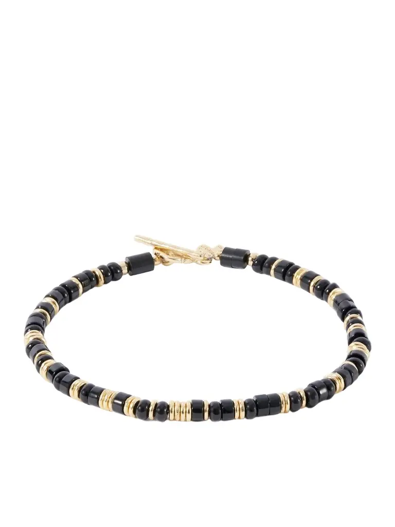 Peyote Bird Onyx Fire Gold-Plated Black Jet And Onyx Bracelet - Men