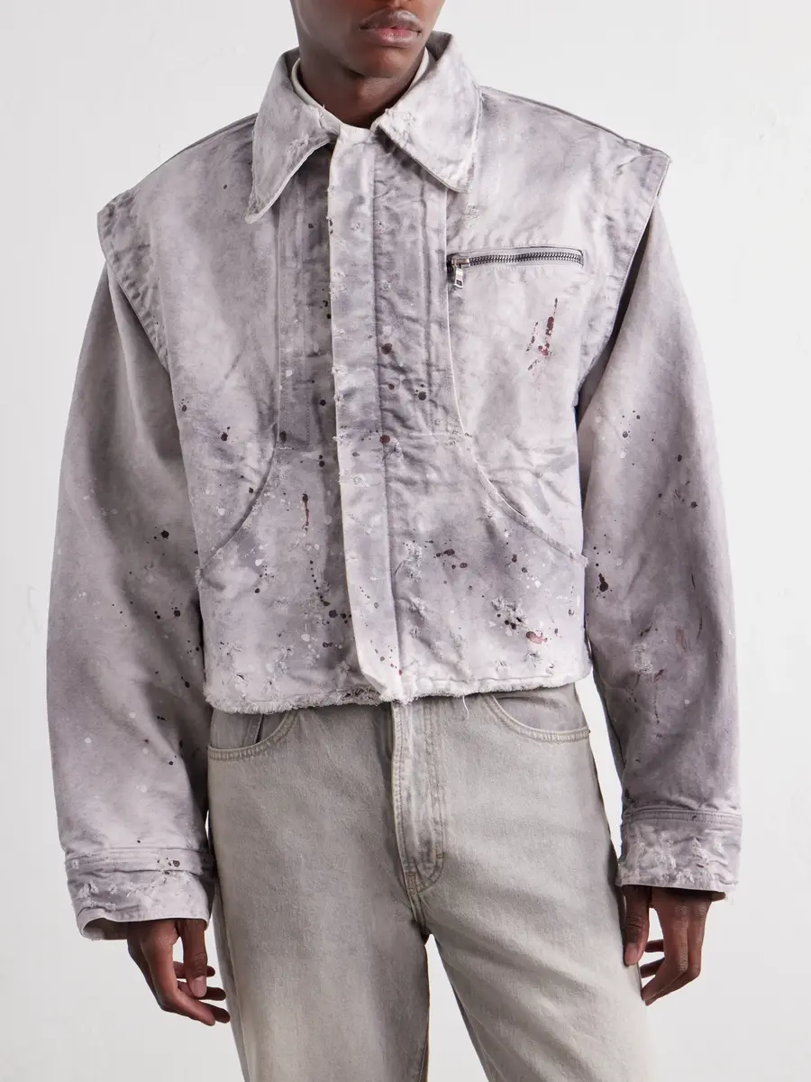 SEKRIT Chopper Cropped Distressed Cotton-Canvas Bomber Jacket - Men | Thumbnail 3