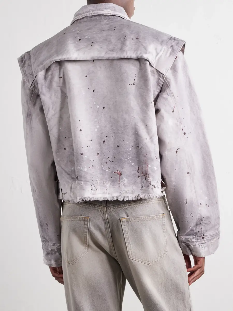 SEKRIT Chopper Cropped Distressed Cotton-Canvas Bomber Jacket - Men | Thumbnail 4