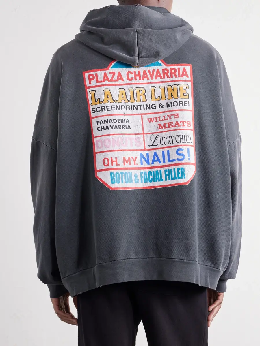 Willy Chavarria Plaza Chavarria Logo-Print Distressed Cotton-Jersey Zip-Up Hoodie - Men | Thumbnail 4 Willy Chavarria Plaza Chavarria Logo-Print Distressed Cotton-Jersey Zip-Up Hoodie - Men | Thumbnail 4
