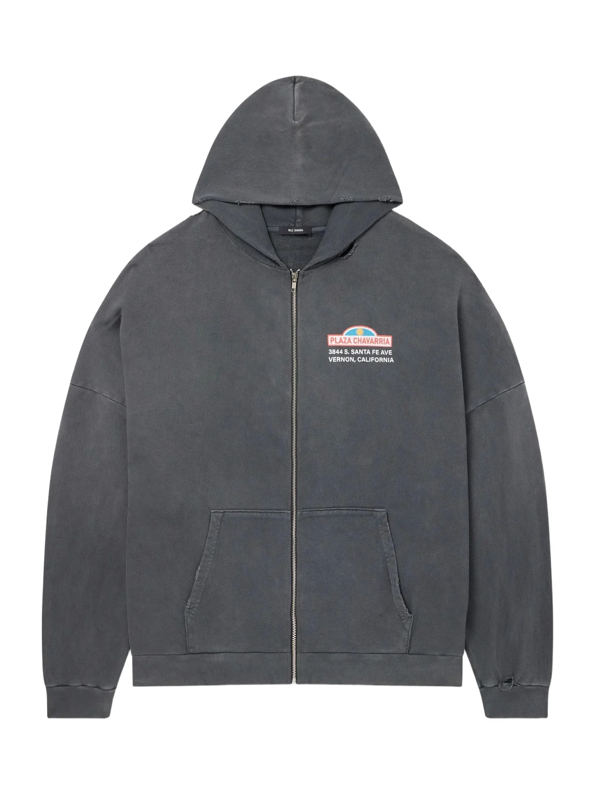 Willy Chavarria Plaza Chavarria Logo-Print Distressed Cotton-Jersey Zip-Up Hoodie - Men