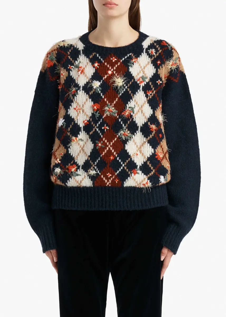 Khaite Timi Embroidery Sweater In Navy Multi | Thumbnail 3