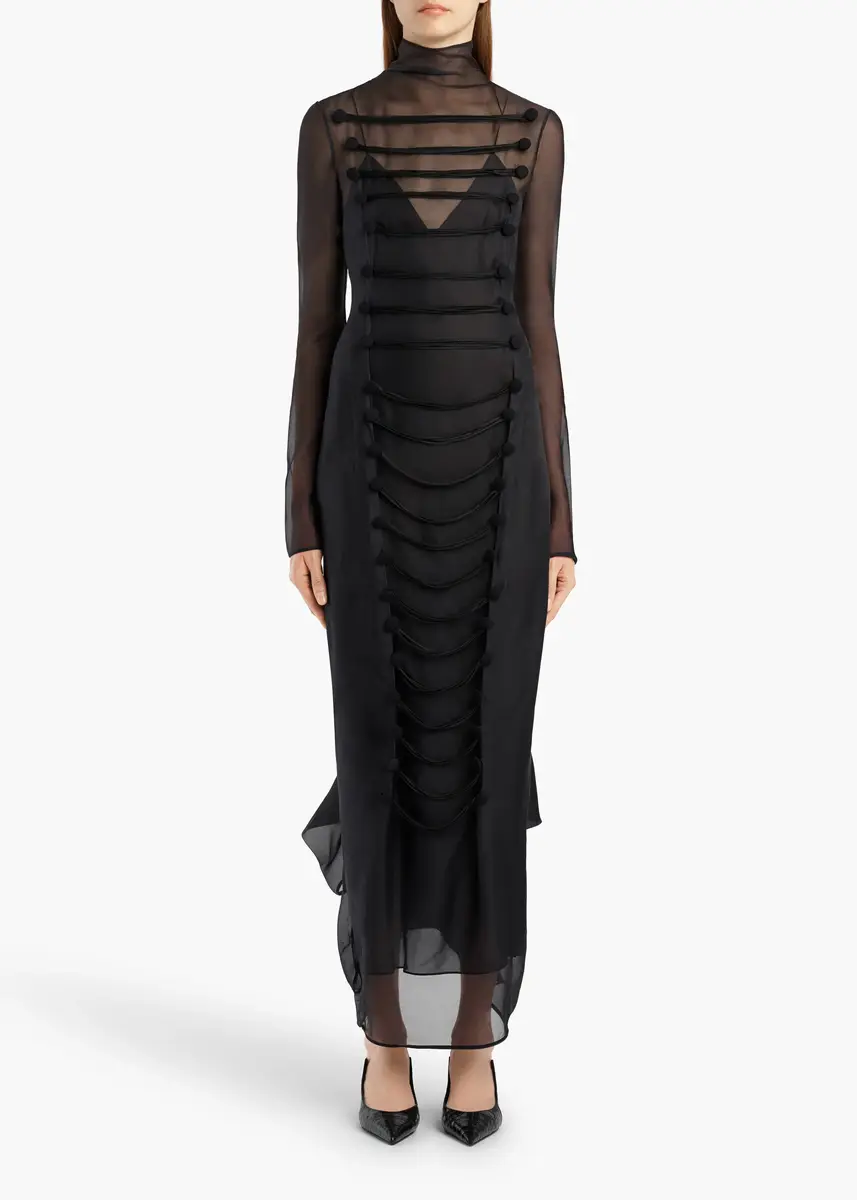 Khaite Toldo Dress In Black With Draped Cord Embroidery | Thumbnail 2