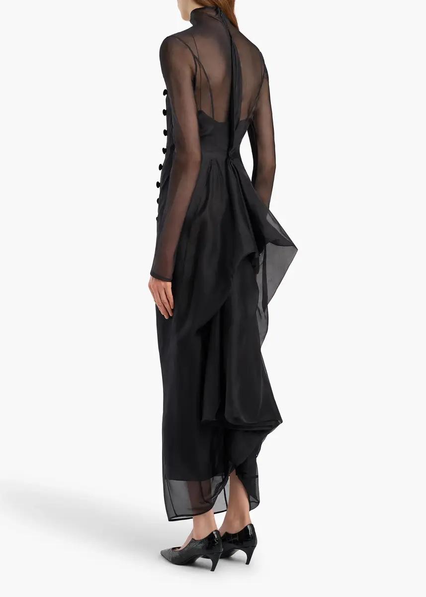 Khaite Toldo Dress In Black With Draped Cord Embroidery | Thumbnail 3