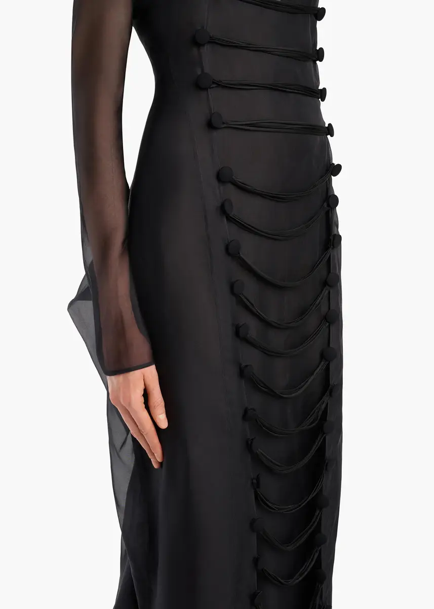 Khaite Toldo Dress In Black With Draped Cord Embroidery | Thumbnail 4