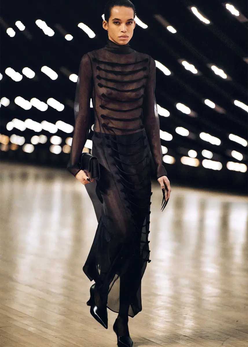 Khaite Toldo Dress In Black With Draped Cord Embroidery | Thumbnail 6
