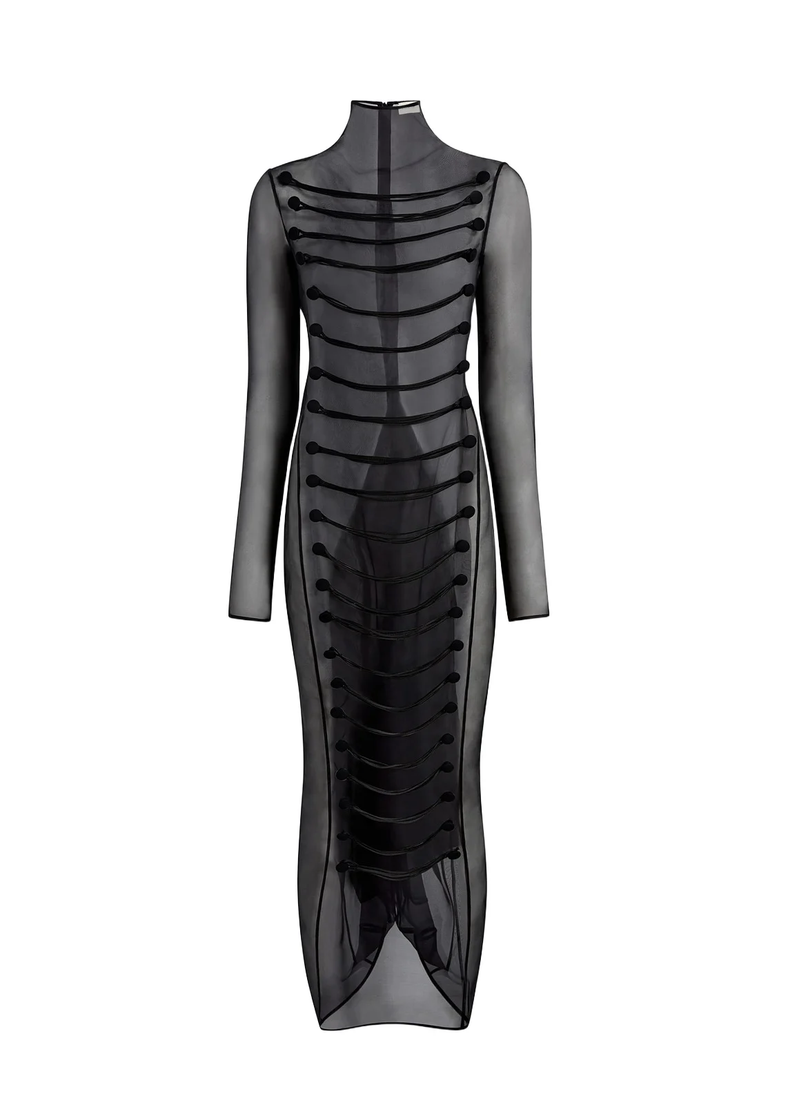 Khaite Toldo Dress In Black With Draped Cord Embroidery