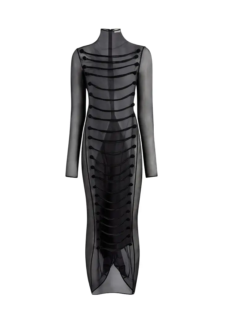 Khaite Toldo Dress In Black With Draped Cord Embroidery