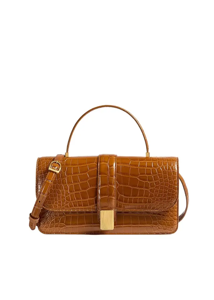 Khaite Blake Top Handle Bag In Dark Honey Alligator