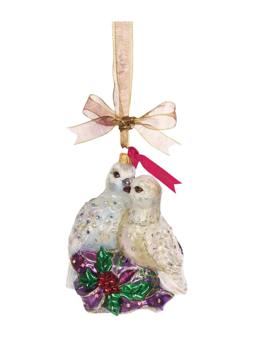 Jay Strongwater Two Turtle Doves Glass Ornament