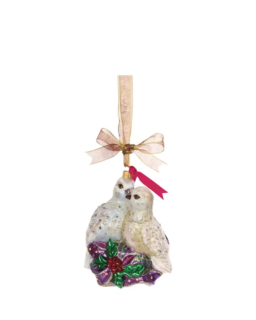Jay Strongwater Two Turtle Doves Glass Ornament