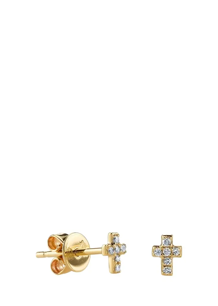 14K Yellow Gold Diamond Cross Earring, Single 14K Yellow Gold Diamond Cross Earring, Single