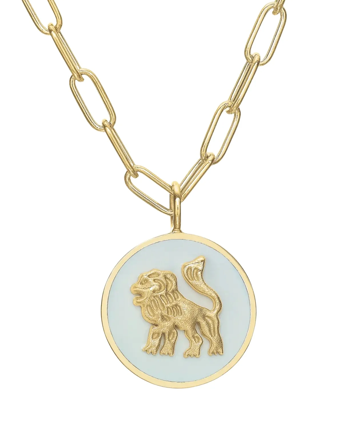 Tracee Nichols 14K Gold Mini Lion White Enamel Token Necklace