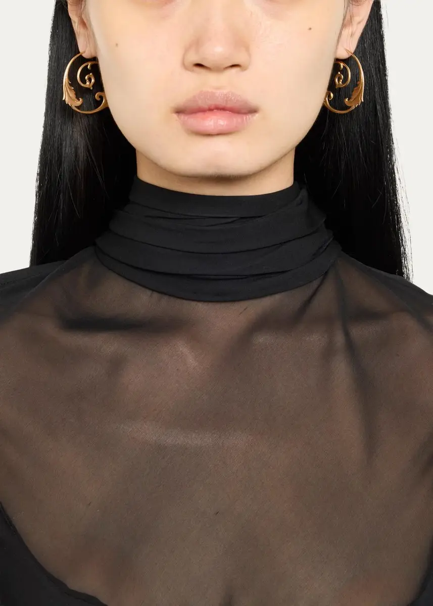 Meredith Frederick 14K Gold Hoop Earrings with Leaves, 1.3"L | Thumbnail 2