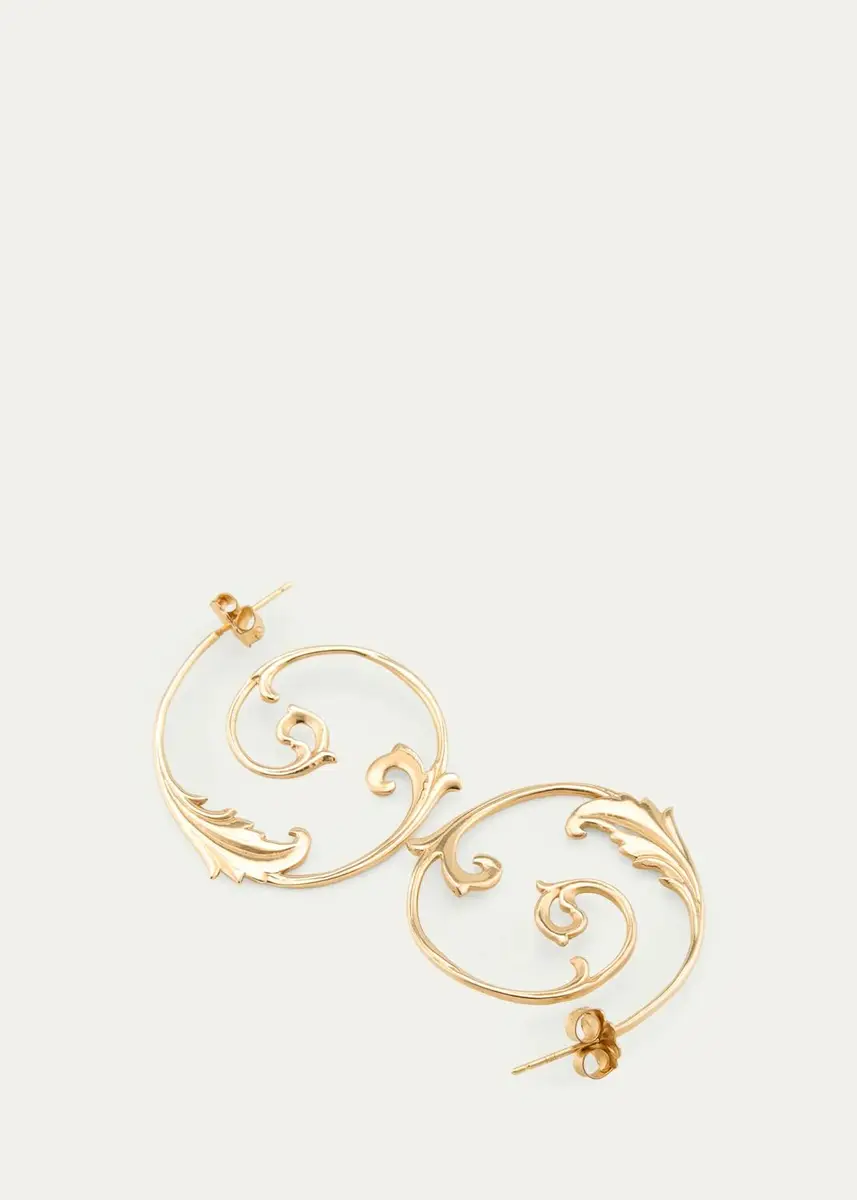 Meredith Frederick 14K Gold Hoop Earrings with Leaves, 1.3"L | Thumbnail 3