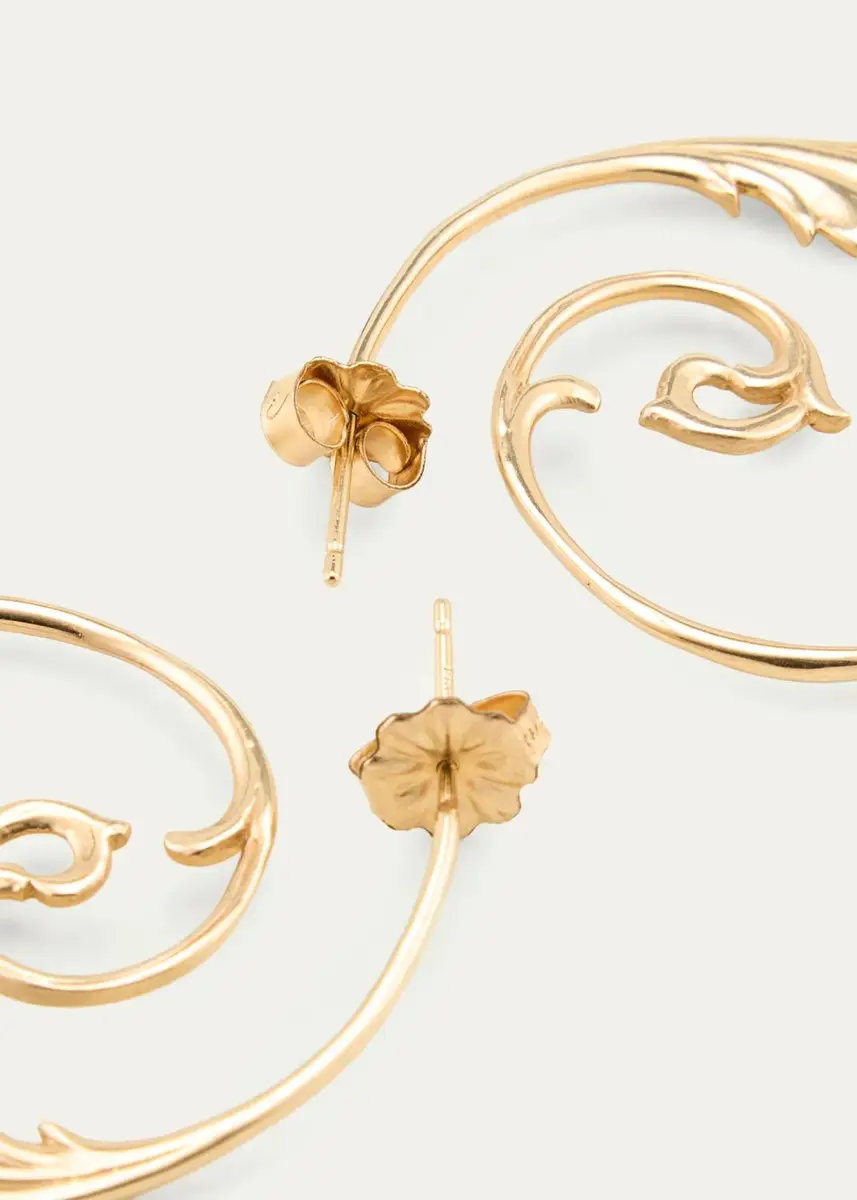 Meredith Frederick 14K Gold Hoop Earrings with Leaves, 1.3"L | Thumbnail 4