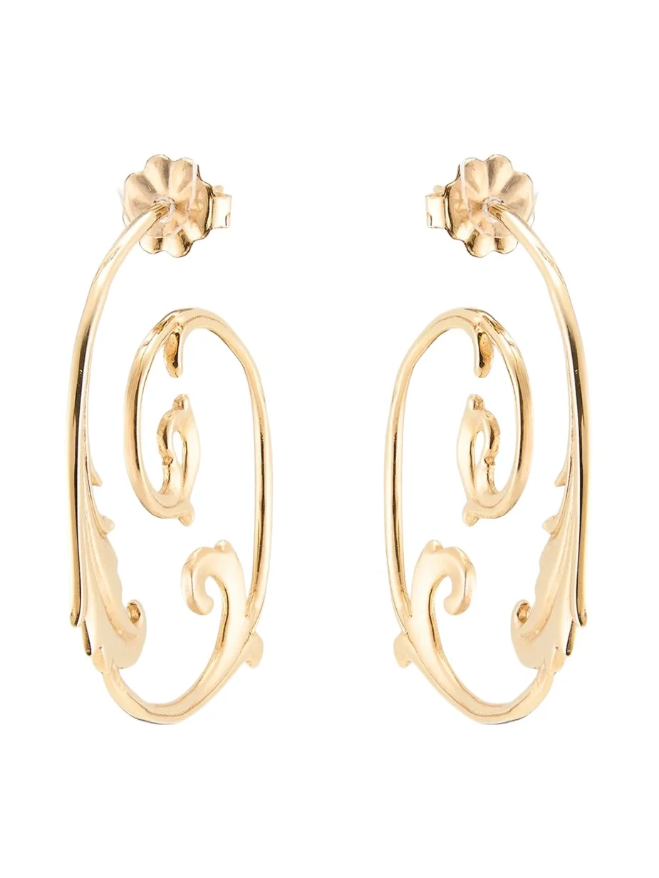 Meredith Frederick 14K Gold Hoop Earrings with Leaves, 1.3"L