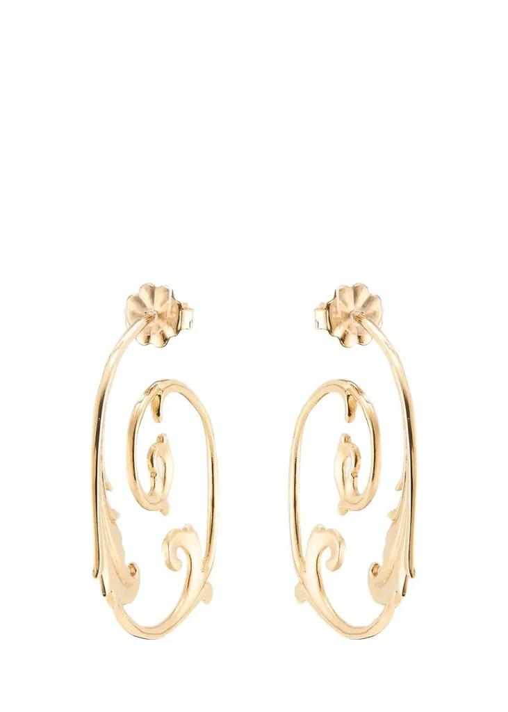 Meredith Frederick 14K Gold Hoop Earrings with Leaves, 1.3"L