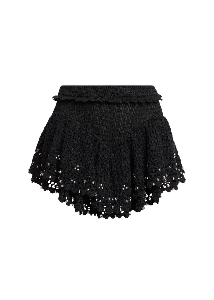 Metuanie Tiered Crochet Knit Mini Skirt Metuanie Tiered Crochet Knit Mini Skirt