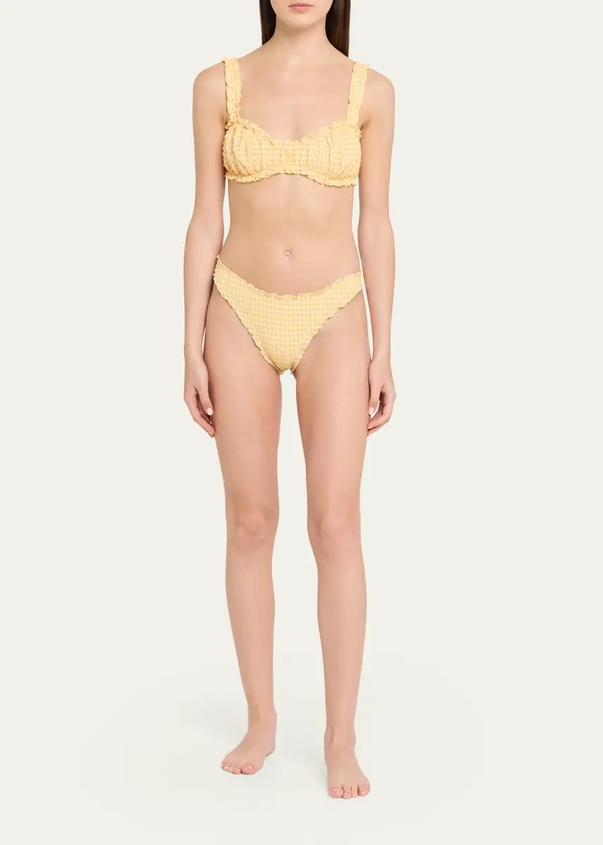Simkhai Maelie Textured Gingham Bikini Bottoms | Thumbnail 2