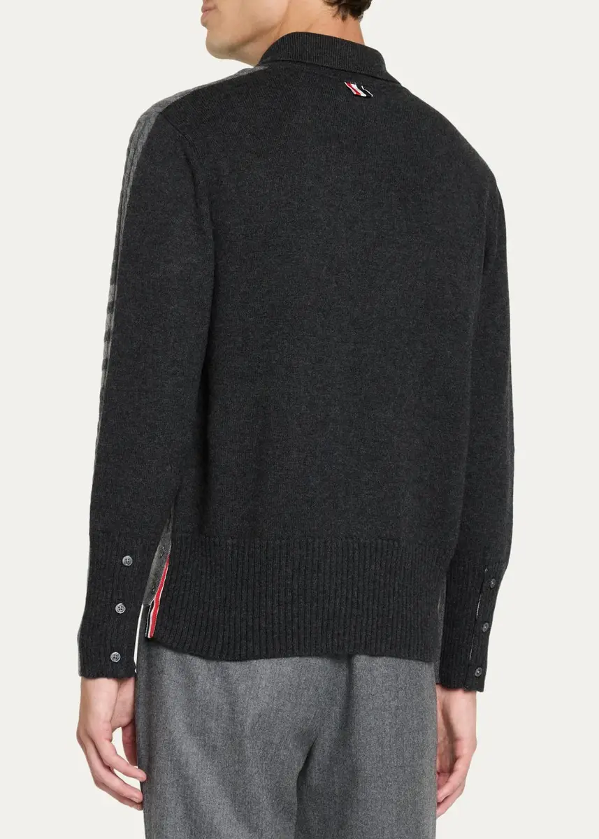 Thom Browne Men's Wool 4-Bar Cable Polo Sweater | Thumbnail 3 Thom Browne Men's Wool 4-Bar Cable Polo Sweater | Thumbnail 3