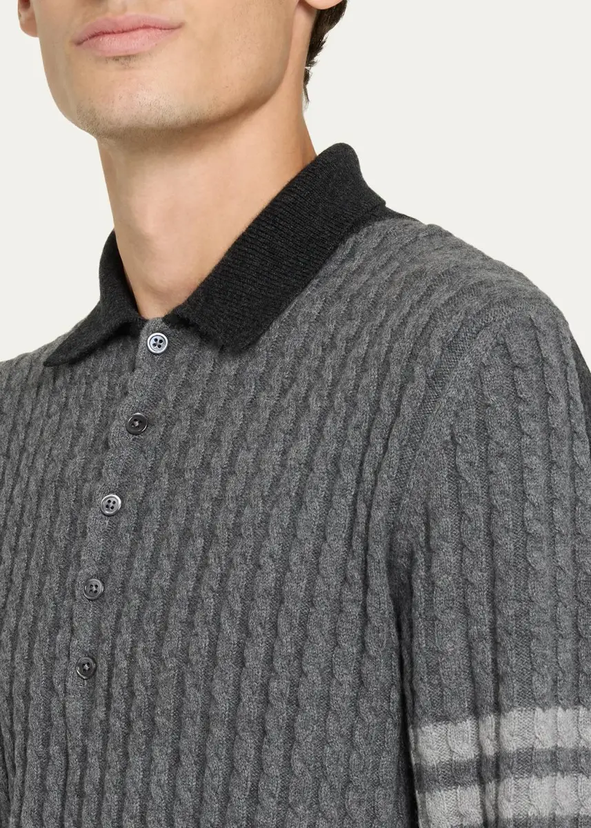 Thom Browne Men's Wool 4-Bar Cable Polo Sweater | Thumbnail 5 Thom Browne Men's Wool 4-Bar Cable Polo Sweater | Thumbnail 5