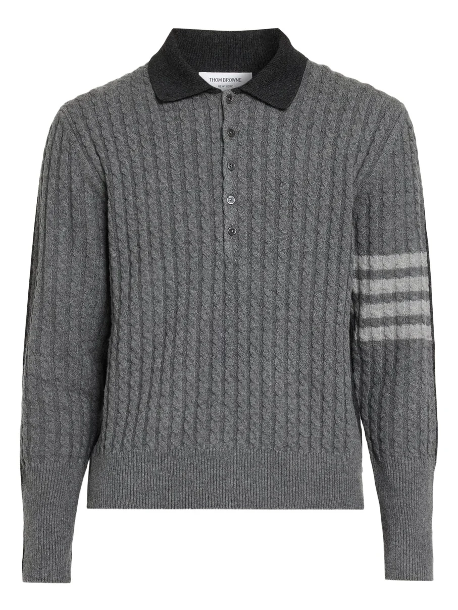 Thom Browne Men's Wool 4-Bar Cable Polo Sweater