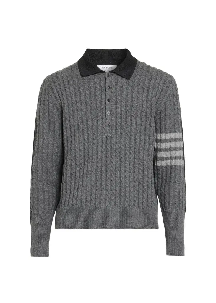 Thom Browne Men's Wool 4-Bar Cable Polo Sweater