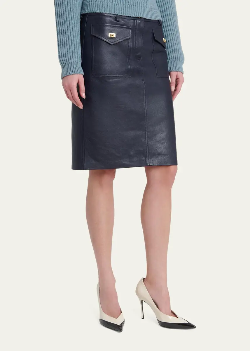 Ferragamo Nappa Leather Knee-Length Skirt | Thumbnail 4
