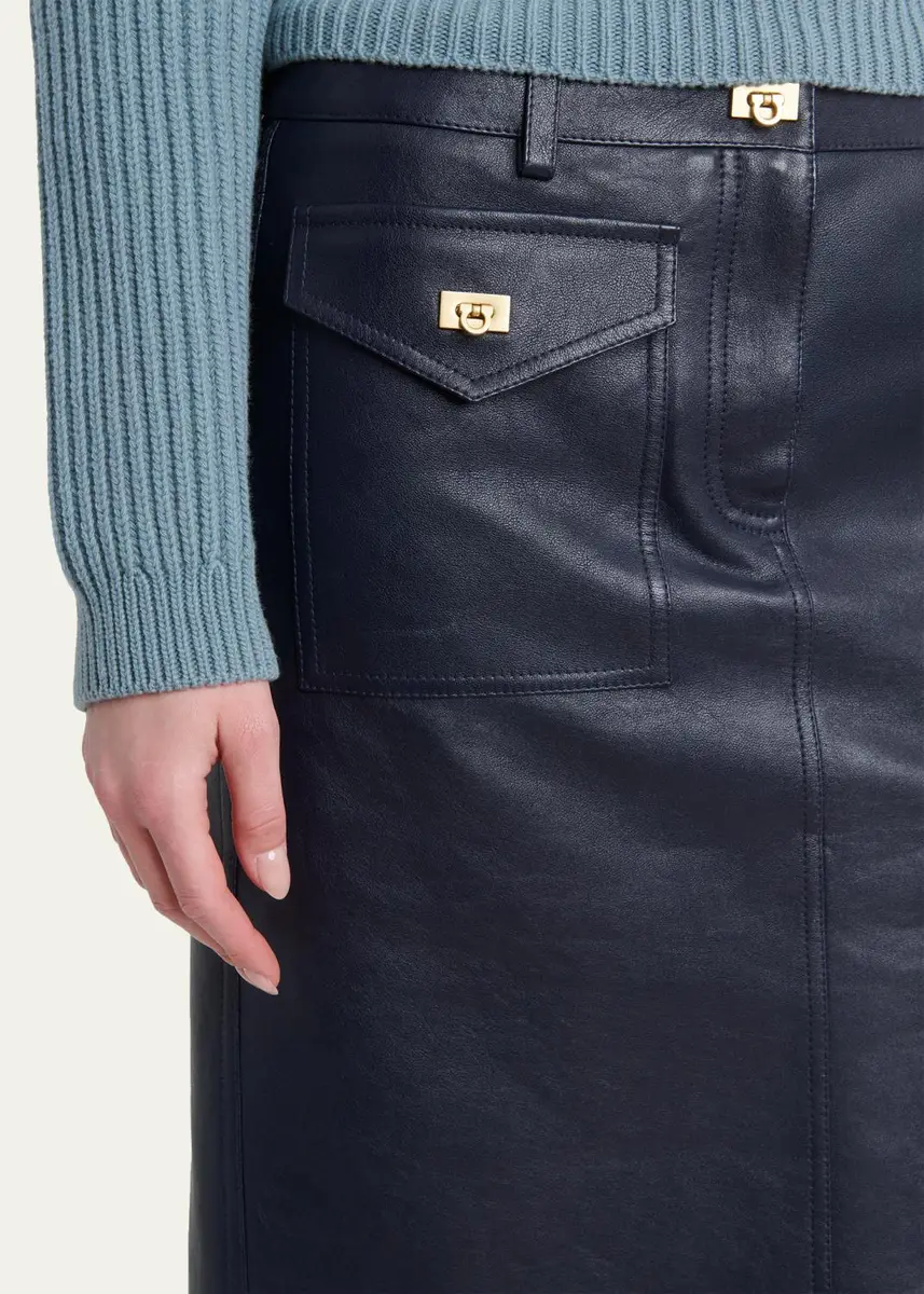 Ferragamo Nappa Leather Knee-Length Skirt | Thumbnail 5