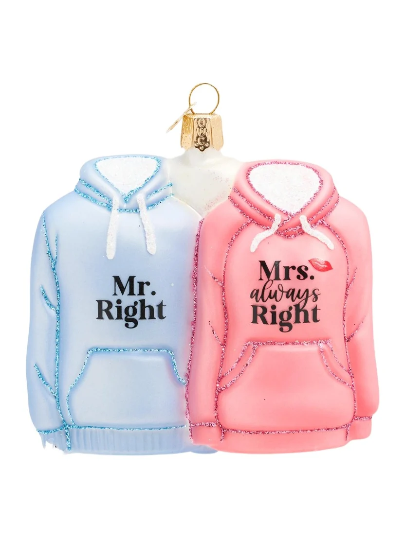 Old World Christmas Mr. & Mrs. Right Hoodie Christmas Ornament